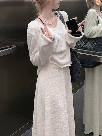 Long-sleeved Chic T-shirt Top&High-waist Casual Skirt Two-piece Set