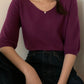 Fashion Loose Solid Color V-neck Half Sleeve Sweater Top