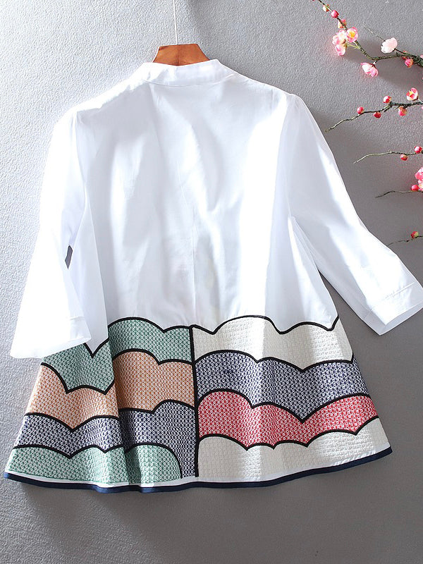 Original Loose Embroidered A-Line Cotton Shirt Blouse