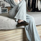 Contrasting Color Stitching Knitted Top&Casual Plush Straight Wide-leg Pants Two-piece Set