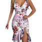 Low-cut Suspenders V-neck Ruffled Hip Wrap Dress