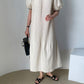 French Retro Embroidery Stitching Puff Sleeve Pleated Dress