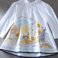 Embroidered Loose Stand Collar Cotton A-Line Shirt Top