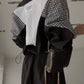 Stand Collar Color Contrast Stitching Patch Short Coat + High Waist Long Skirt Suit