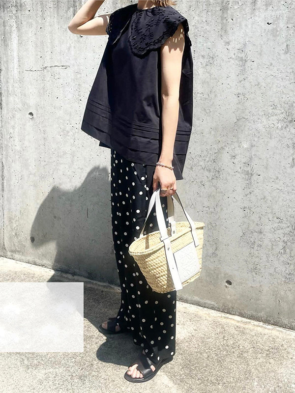 Embroidered Hollow Lace Large Lapel Cotton Sleeveless Shirt