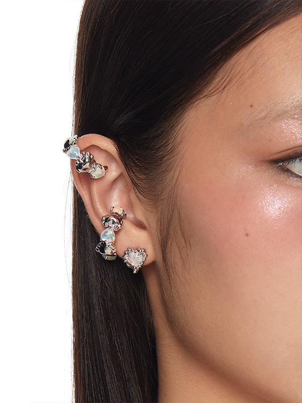 Heart Shape Synthetic Opal Necklace Stud Earrings Ring Ear Clip