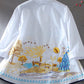 Embroidered Loose Stand Collar Cotton A-Line Shirt Top