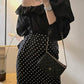 Fashion Slanted Shoulder Design Puff Sleeve Top