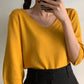 Fashion Loose Solid Color V-neck Half Sleeve Sweater Top
