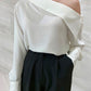 Loose Diagonal Collar Off Shoulder Long Sleeve Shirt Top