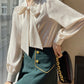 Bow Ribbon Long Sleeve Satin Shirt Top