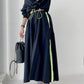 Personalized Print Color Contrast Short Coat + High Waist Pocket Large Swing Skirt Suit