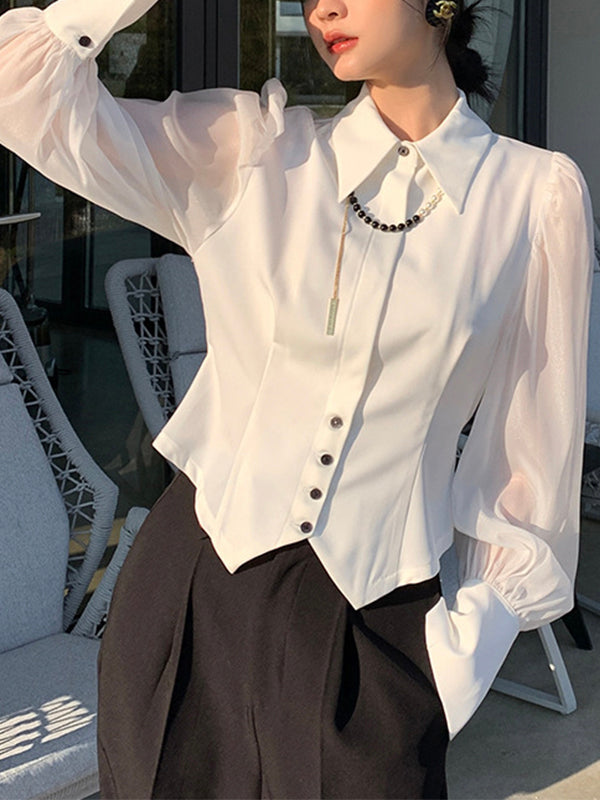 Vintage Pearl Chain Elegant Shirt