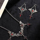 Halloween Stylish Alloy Bat Cross Pearl Chain Necklace&Earrings