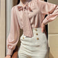Bow Ribbon Long Sleeve Satin Shirt Top