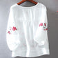 Loose Round Neck Pullover Embroidered Half Sleeve Shirt Blouse