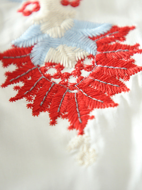 Loose Cape Dolman Sleeve Vintage Embroidered Floral Shirt Top