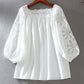 Embroidered Hollow Ruffle Loose Balloon Sleeve Shirt Blouse