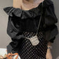 Fashion Slanted Shoulder Design Puff Sleeve Top