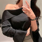 Loose Diagonal Collar Off Shoulder Long Sleeve Shirt Top