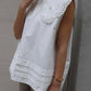 Embroidered Hollow Lace Large Lapel Cotton Sleeveless Shirt