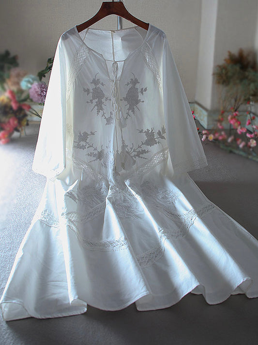 Ruffled V-neck White Dress