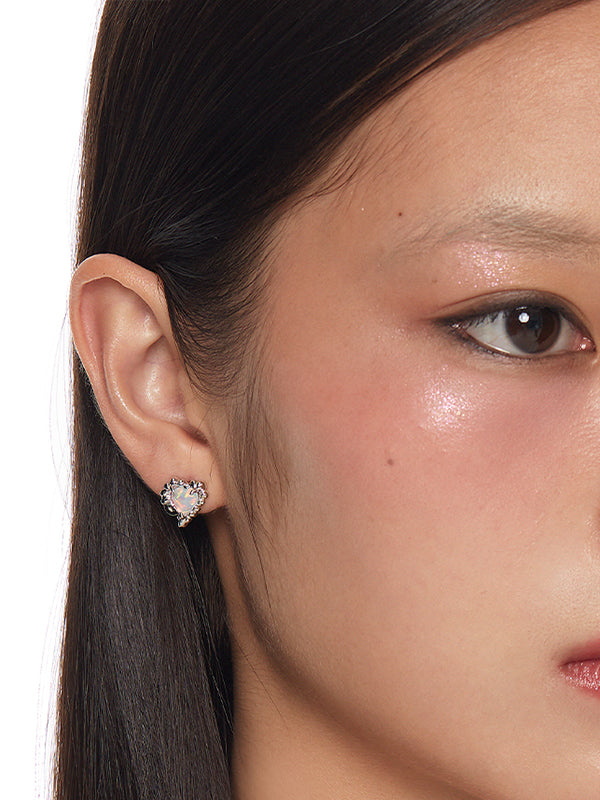 Heart Shape Synthetic Opal Necklace Stud Earrings Ring Ear Clip