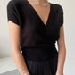 Simple Cotton V-neck Knitted Half-sleeved Top