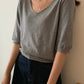 Fashion Loose Solid Color V-neck Half Sleeve Sweater Top