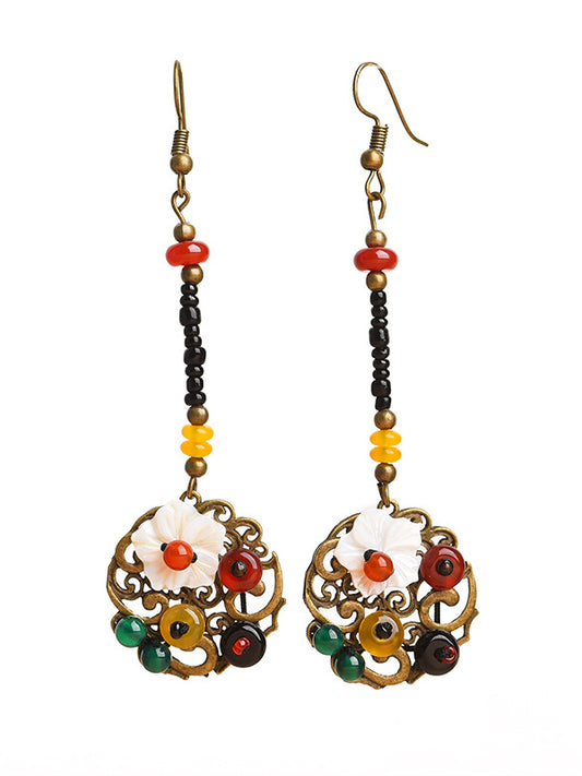 Vintage Shell Geometric Beaded Eardrop Earrings