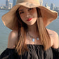 Bow-Embellished Solid Color Big Brim Fisherman Hat