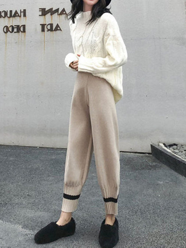 Stylish Knitting Elastic Waist Wide Leg Harem Pants