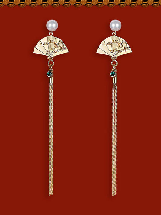 National Alloy Fan Beads Tassels Earrings