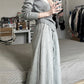 Contrasting Color Stitching Knitted Top&Casual Plush Straight Wide-leg Pants Two-piece Set