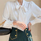 Bow Ribbon Long Sleeve Satin Shirt Top