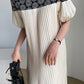French Retro Embroidery Stitching Puff Sleeve Pleated Dress