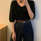 Fashion Loose Solid Color V-neck Half Sleeve Sweater Top