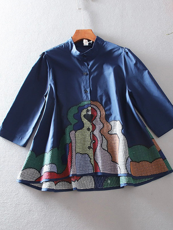 Original Loose Embroidered A-Line Cotton Shirt Blouse