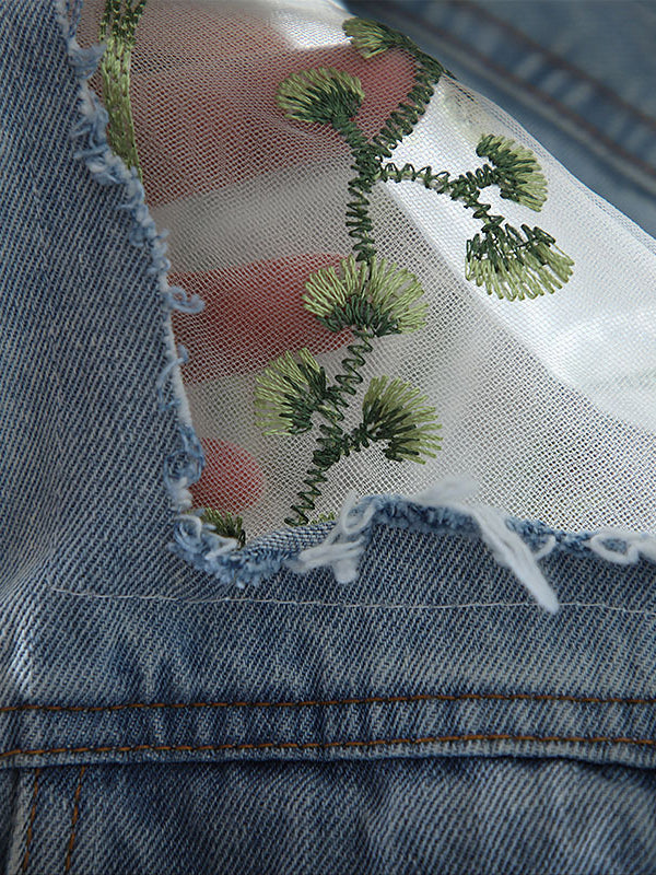 Retro Loose Hollow Hole Embroidered Denim Jacket