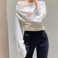 Chic Off-Shoulder Bell Sleeve Pleated Top
