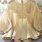 Oversized Vintage Balloon Sleeve Cotton Linen Ruffle Shirt Blouse