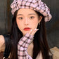 Original Stylish 3 Colors Plaid Pleated Beret Hat