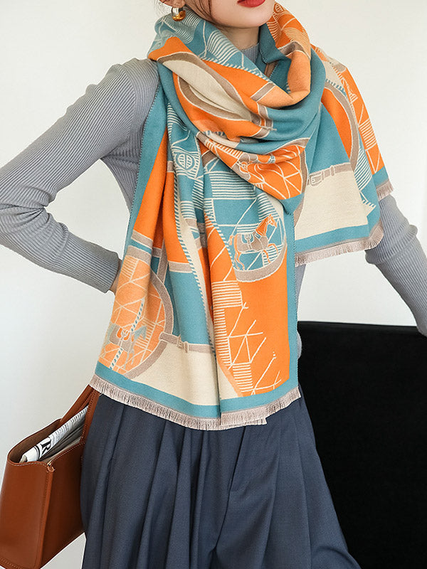 Original Vintage Warm Contrast Color Cartoon Printed Shawl&Scarf – girlgard