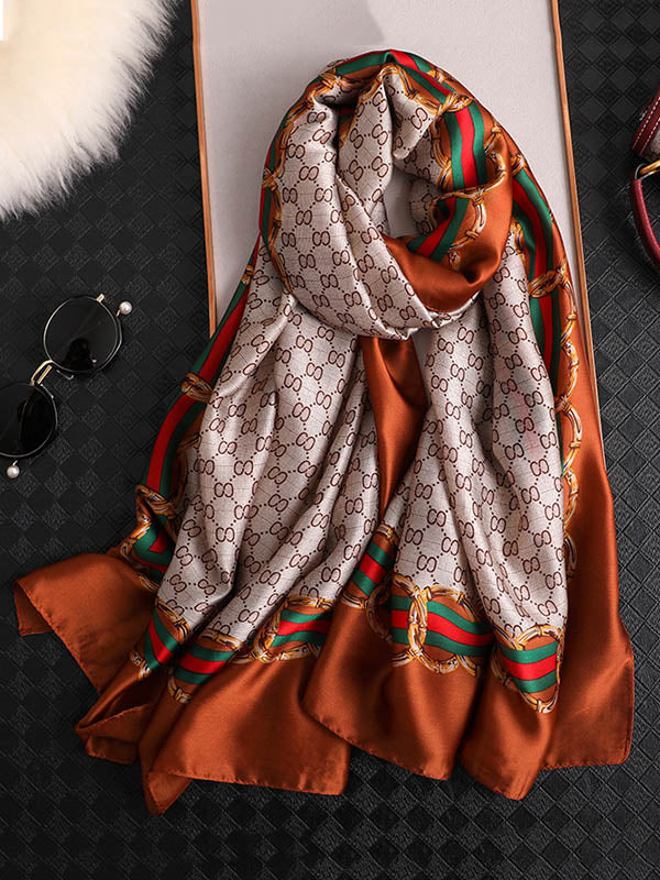 Original Flower&Letter Print Silk Scarf