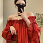 Vacation Loose Long Sleeve Red Dress
