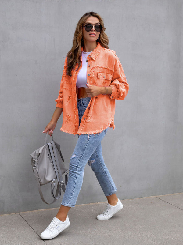 Loose Multicolor Ripped Denim Jacket