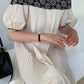 French Retro Embroidery Stitching Puff Sleeve Pleated Dress