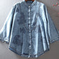 Vintage Oversized Embroidered Stand Collar 3/4 Sleeve Denim Shirt