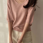 Fashion Loose Solid Color V-neck Half Sleeve Sweater Top