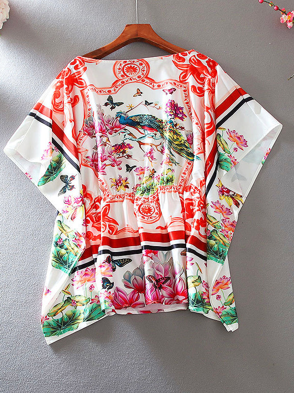Loose Oversized Silk Short Sleeve Resort Shirt Top